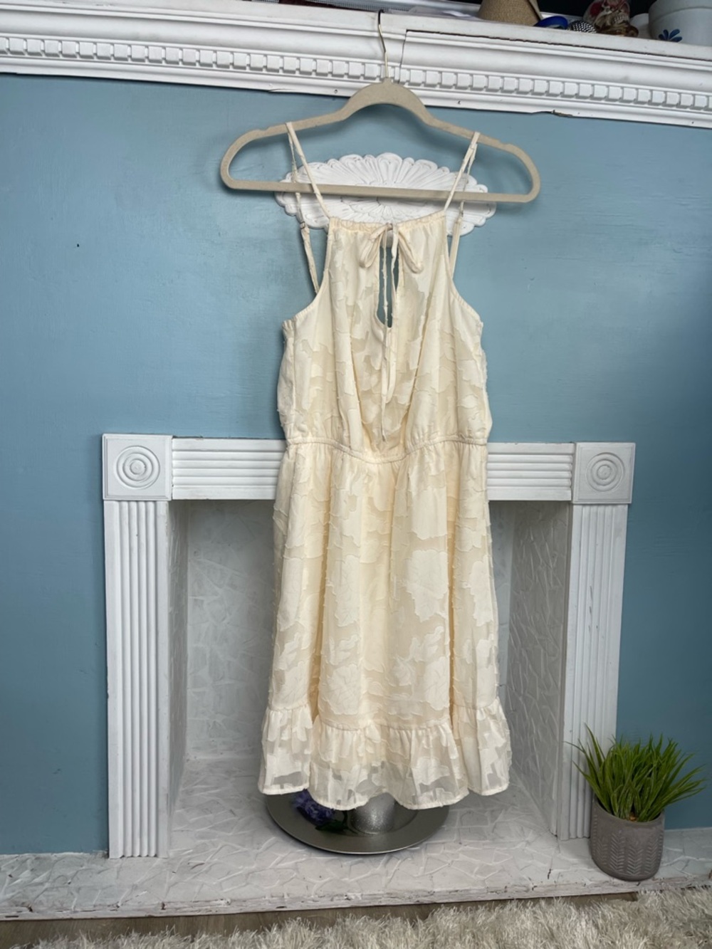 Gigio Women’s' Cream Floral Sheer Overlay Summer Mini Dress with Ruffle Hem